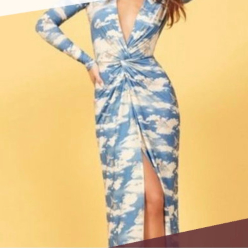 Reformation Plaza Dress Sky Blue and White Angel Long Sleeve Dress